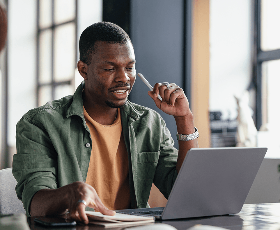 Man studying on a laptop
