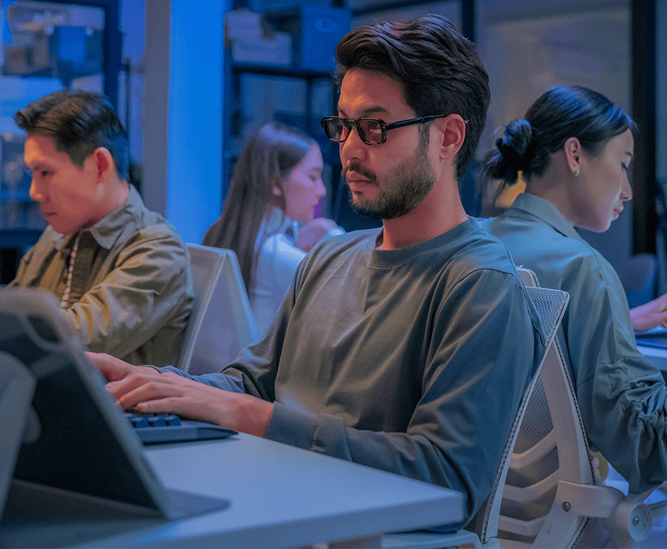 Man studying on a laptop