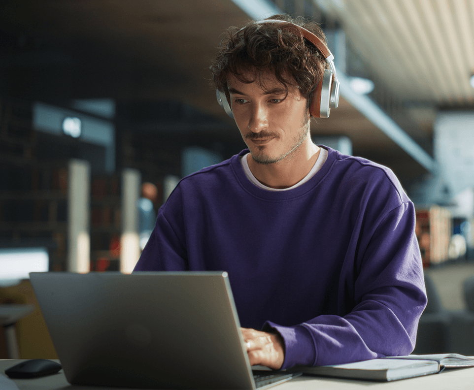Man studying on a laptop