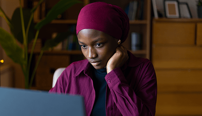 Woman working on laptop